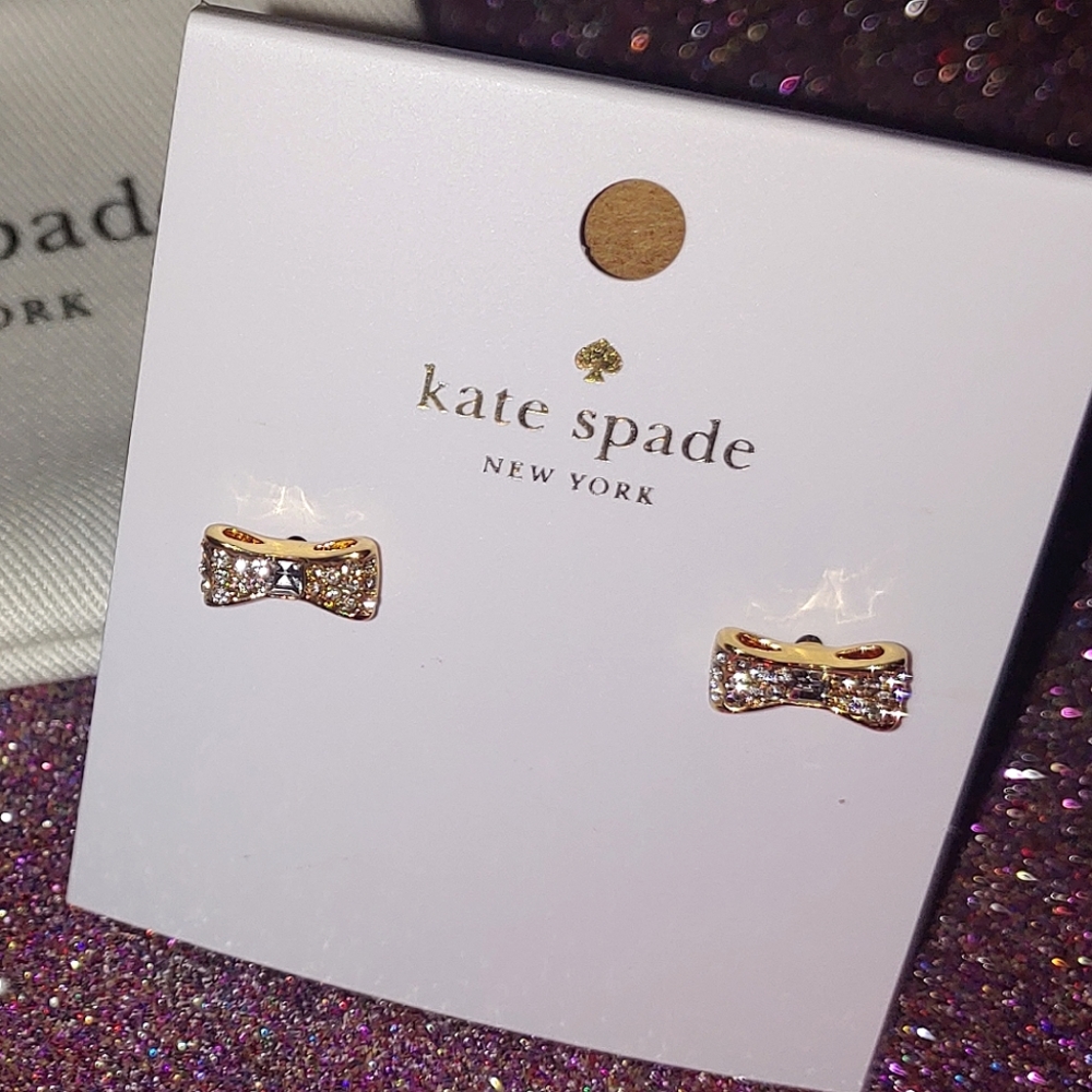 Ready Set Bow Studs Clear Gold Bow Tie Cubic Zirconia Earrings Kate Spade